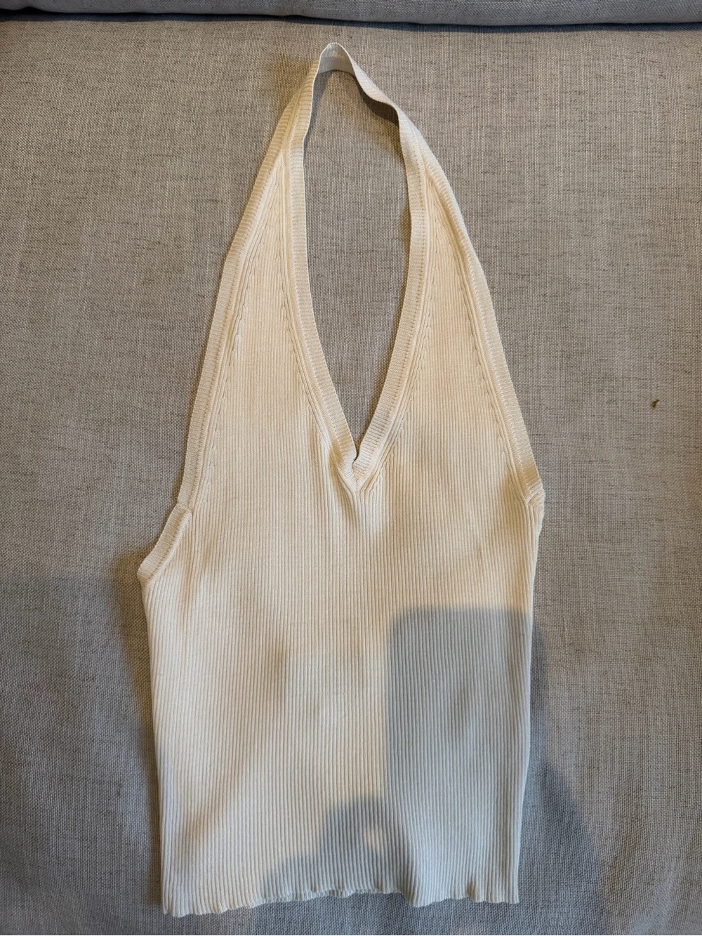 NILI LOTAN IVEY SILK HALTER, XSMALL Cream Ribbed Halter V-Neck Tank Top - Picture 9 of 11